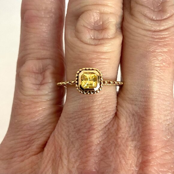 Gold Vermeil Sterling Silver 925 Square Yellow Cubic Zirconia Solitaire Ring 5 - Picture 12 of 16